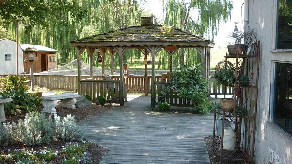 Garden gazebo surrounded by trees