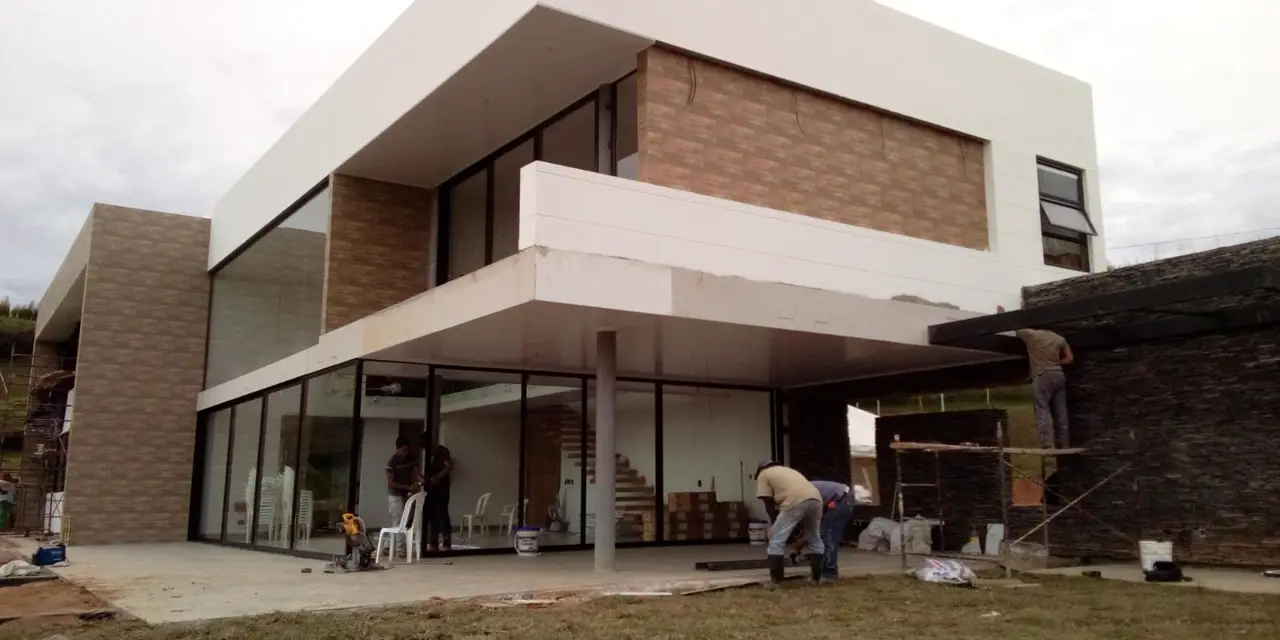 Modern brick house under construction